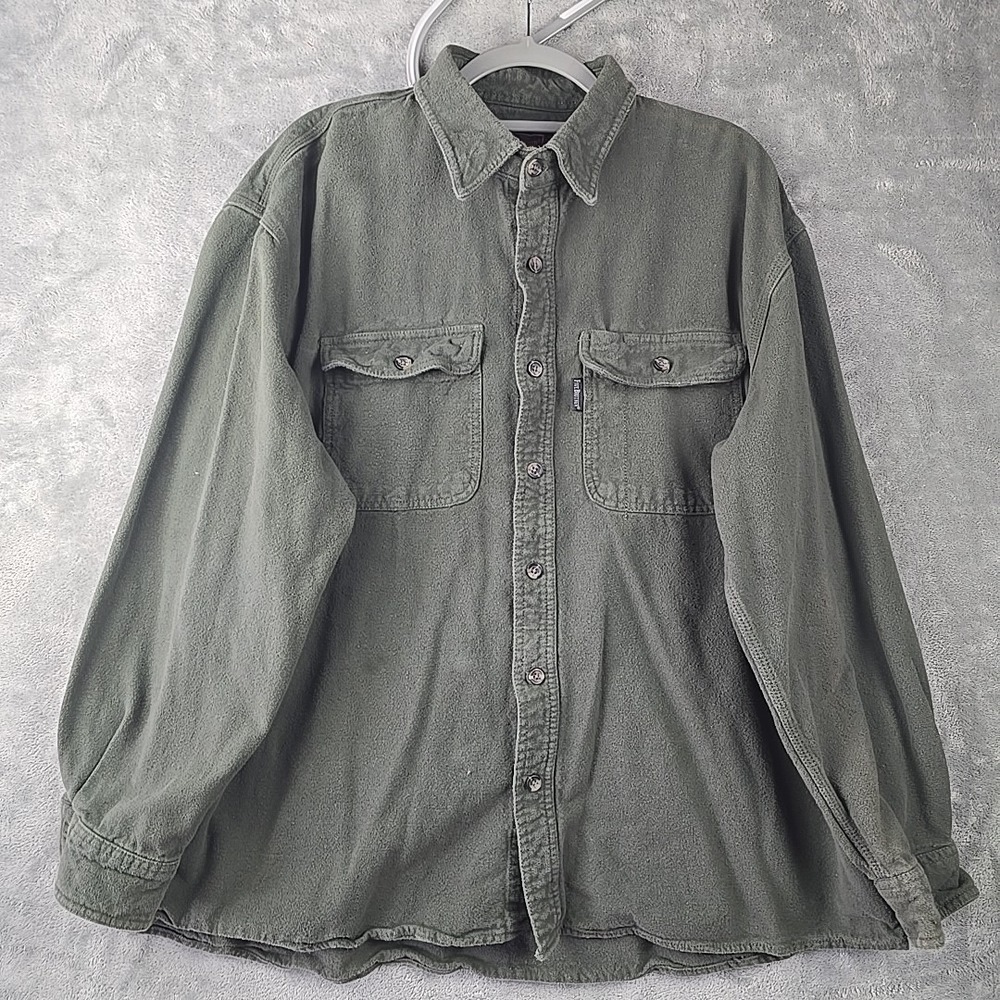 Five Brother Chamois Button Shirt Mens Size 2XL Green‎ Pockets Long Sleeve Flaw